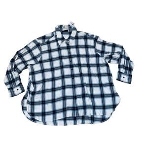 Lane Bryant Women’s Blue Black White Plaid Flannel Long Sleeve Shirt 26/28 NWT